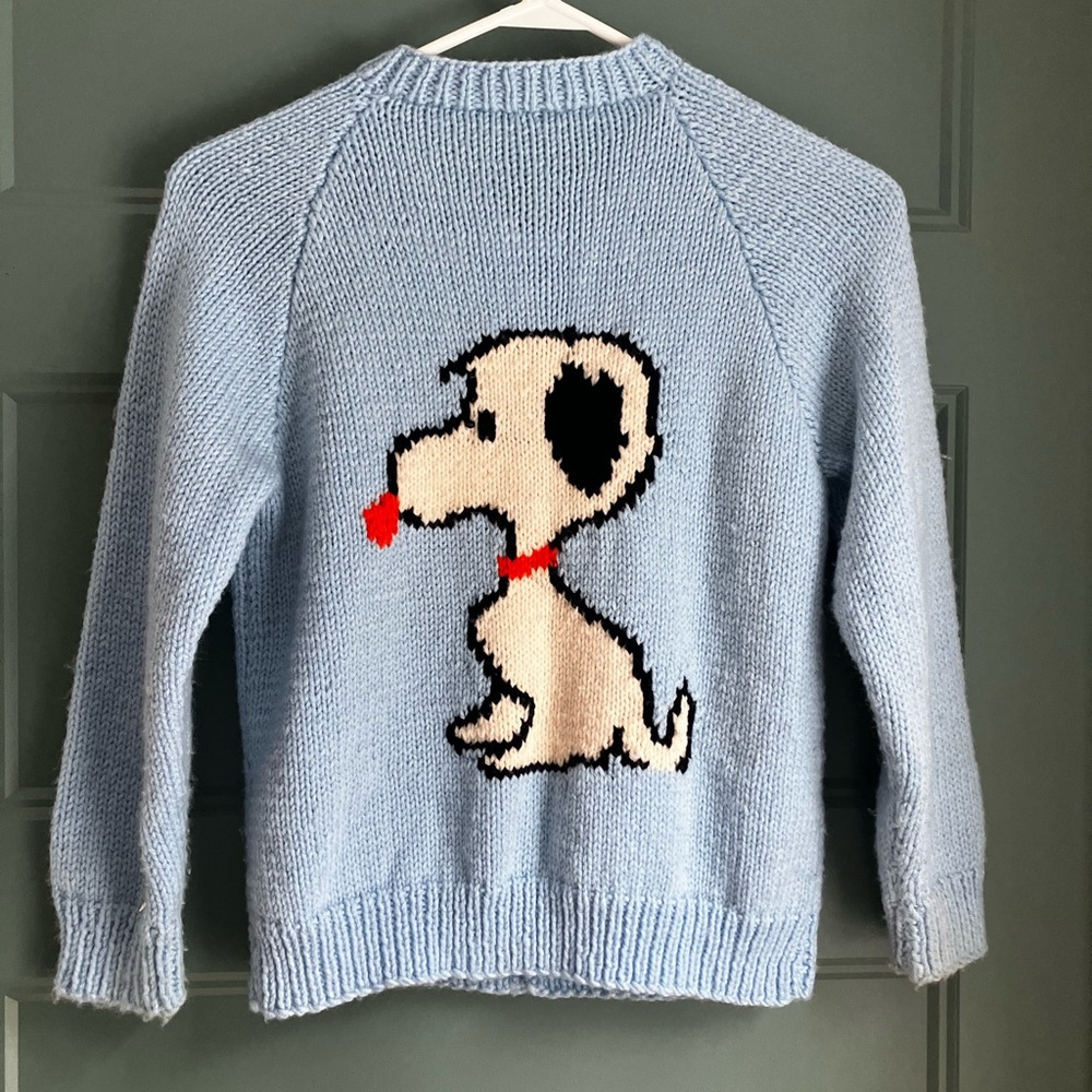 Vintage Handmade Snoopy sweater size 8 Light Blue Sweater with dog house
